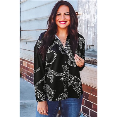 Black Cheetah Print Satin Shirt