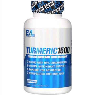EVLution Nutrition, Turmeric1500, 90 веганских капсул