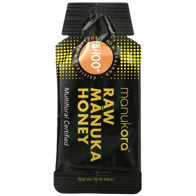 Manukora, Raw Manuka Honey Sachets, 100+ MGO, 10 Sachets, 0.24 oz (7 g) Each