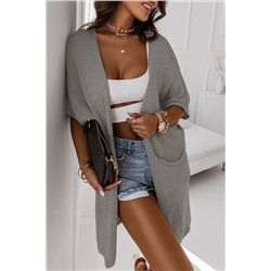 Gray Dolman Half Sleeve Pocketed Long Cardigan