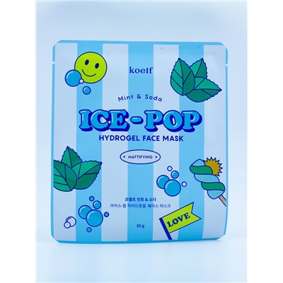 KOELF - МАСКА ГИДРОГЕЛЕВАЯ ДЛЯ ЛИЦА С МЯТОЙ И ГАЗИРОВКОЙ MINT & SODA ICE-POP HYDROGEL FACE MASK, 30 G