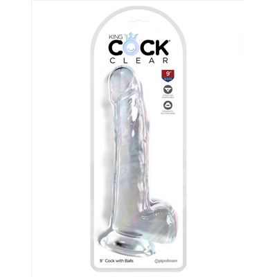 Прозрачный фаллоимитатор с мошонкой на присоске 9’’ Cock with Balls - 24,8 см.