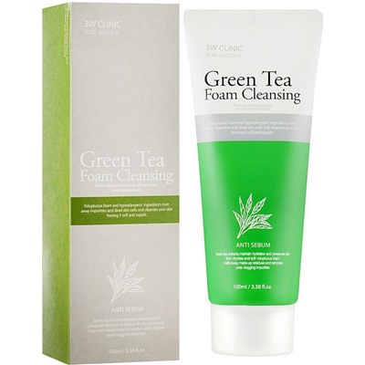 3W Clinic Пенка для лица с экстрактом зелёного чая - Green tea foam cleansing, 100мл