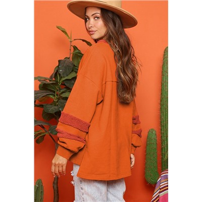 Carrot Fleece Patchwork Side Slits High Low Sweatshirt