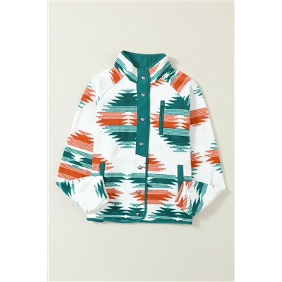 Multicolour Western Aztec Snap Buttoned Fleece Jacket