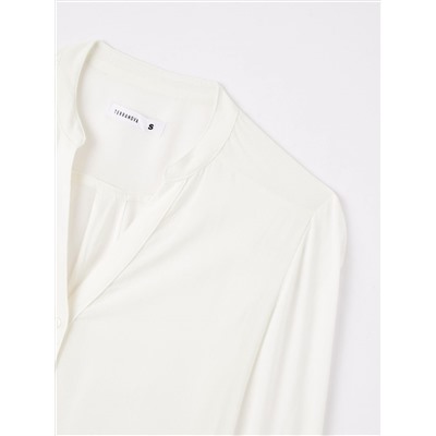 Однотонная рубашка с воротником стойкой Белая шерсть