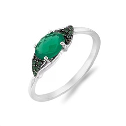 Кольцо, зеленый агат , наноизумруд, Меланта