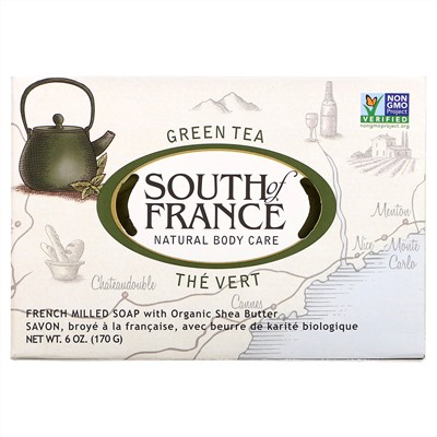 South of France, Green Tea, French Milled Bar Soap with Organic Shea Butter, 6 oz (170 g)