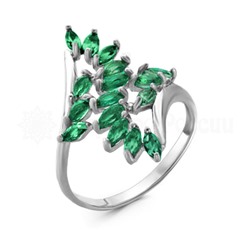 Кольцо из серебра с зелёным кварцем родированное