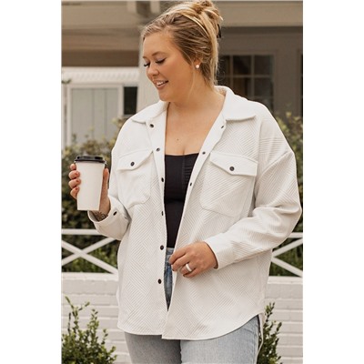 Beige Plus Size Textured Flap Pockets Jacket