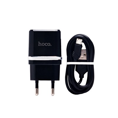 Адаптер Сетевой с кабелем Hoco C11 Smart single Q0.3 USB 1A/5W (USB/Micro USB) (black)