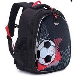 Рюкзак 1-4 класс школьный RAz-487-3/2 "Футбол" черный - красный 28х36х20 см GRIZZLY