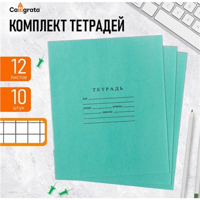 Комплект тетрадей из 10 штук, 12 листов в крупную клетку Бумажная фабрика "Зелёная обложка", 60 г/м2, блок офсет, белизна 96%