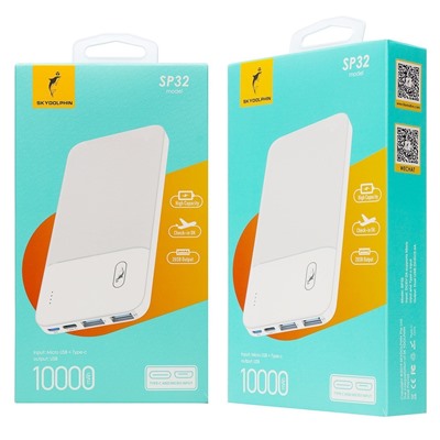 Внешний аккумулятор SKYDOLPHIN SP32 10 000mAh Micro/Type-C/USB2 (white)