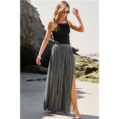 Black Printed Striped Printed Slit Wide Leg High Waist Pants