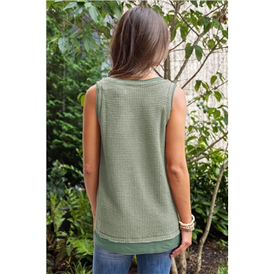 Sea Green Scoop Neck Waffle Knit Flowy Vest