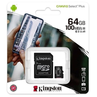 Карта флэш-памяти MicroSD 64 Гб Kingston Canvas Select Plus UHS-1, A1+ SD адаптер (205117)