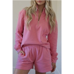 Bonbon Quarter Zip Long Sleeve Top and Shorts Outfit