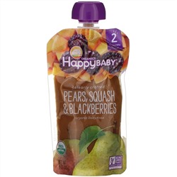 Happy Family Organics, Organic Baby Food, Stage 2, Clearly Crafted, 6+ Months, Pears, Squash & Blackberries, 4 oz (113 g)
