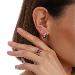 Комплект коллекция "Дубай", покрытие позолота с камнем, цвет синий, серьги, кольцо р-р 17, Е6163, арт.747.683