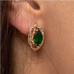 Серьги ювелирная бижутерия коллекция "Дубай" покрытие: позолота, вставка: камень, цвет: зеленый, арт.001.827
