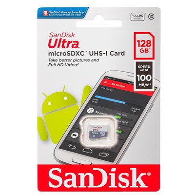 Карта флэш-памяти MicroSD 128 Гб SanDisk Ultra UHS-I без адаптера (100 Mb/s) (205135)