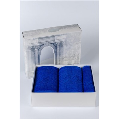 Набор махровых полотенец в подарочном коробе Плэйт (Синий)