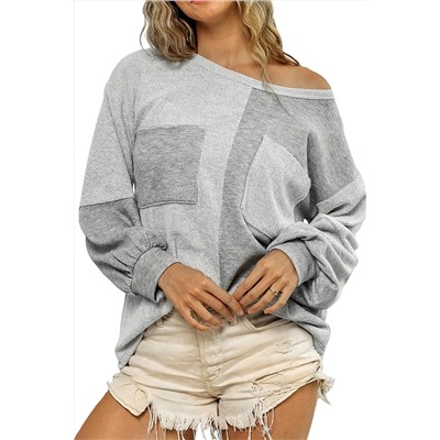 Gray Contrast Patchwork Double Chest Pocket Top