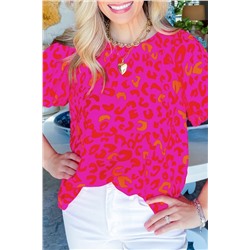 Rose Leopard Printed Puff Sleeve Top