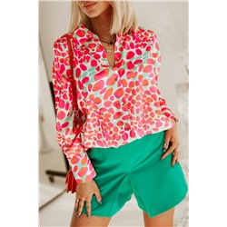 Red Abstract Print Long Sleeve Buttoned Shirt