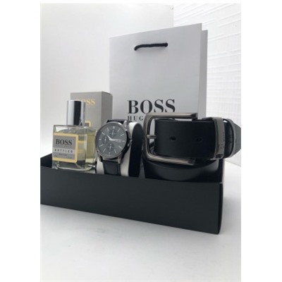Подарочный набор для мужчины ремень, часы, духи + коробка #21247481