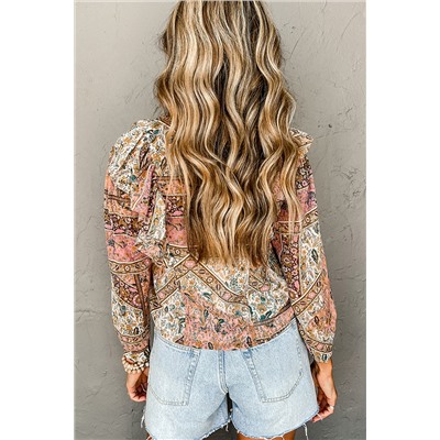 Multicolour Ruffle Trim Boho Printed Shirt