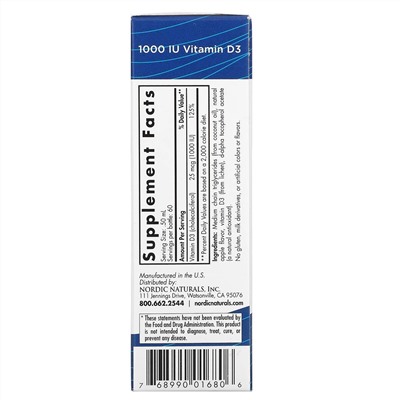 Nordic Naturals, жидкий растительный витамин D3, 1000 МЕ, 30 мл (1 жидк. унция)