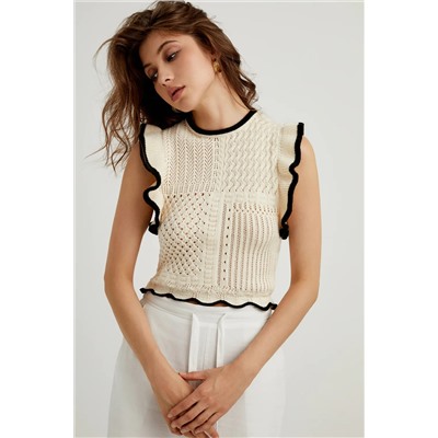 Apricot Crochet Eyelet Flounce Tank Top