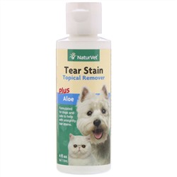 NaturVet, Tear Stain, средство для удаления пятен от слез с шерсти для животных с алоэ, для собак и котов, 4 жидк. унции (118 мл)