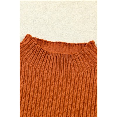 Gold Flame Patch Pocket Ribbed Knit Short Sleeve Sweater