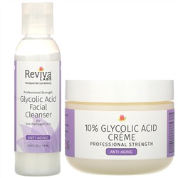 Reviva Labs, Glycolic Duo, крем с 10% гликолевой кислотой и очищающее средство для лица с гликолевой кислотой, 2 шт.