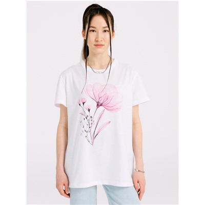 футболка 1ЖДФК4513001; белый / Цветок с бутонами