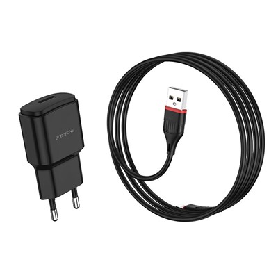 Адаптер Сетевой с кабелем Borofone BA48A Orion (повр. уп.) USB 2,1A/10W (USB/Lightning) (black)