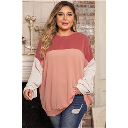 Mineral Fiery Red Plus Size Ribbed Colorblock Long Sleeve Top