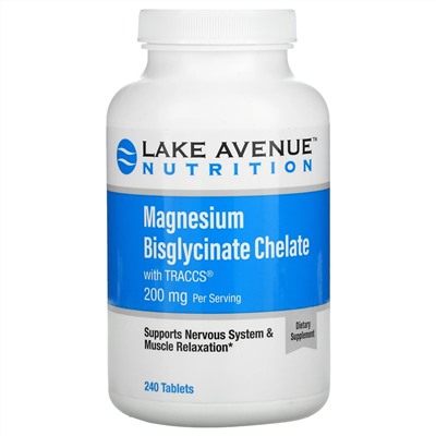 Lake Avenue Nutrition, Albion Minerals, хелатный бисглицинат магния, 100 мг, 240 таблеток