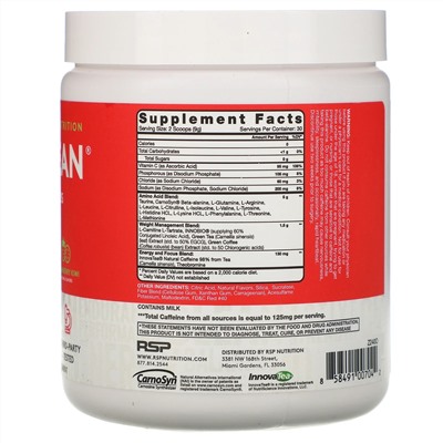 RSP Nutrition, AminoLean, смесь для приготовления энергетических напитков, клубника и киви, 270 г (9,52 унции)