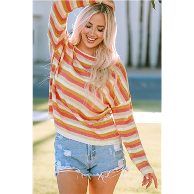 Orange Stripe Long Sleeve Knitted Sweater