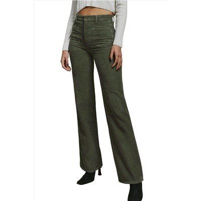 Green High Waist Square Pockets Corduroy Pants