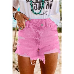 Розовые джинсовые шорты с карманами и ассиметричной застежкой