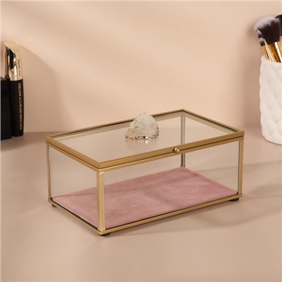 Органайзер для хранения «Кристалл», с крышкой, стеклянный, 1 секция, 17 × 11,5 × 10 см, цвет прозрачный/медный/розовый