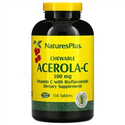 Nature's Plus, Chewable Acerola-C, Vitamin C with Bioflavonoids, 500 mg, 150 Tablets