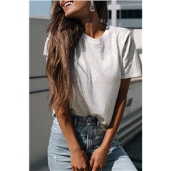 White Sequin Casual Short Sleeve T Shirt