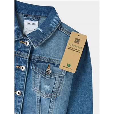 Укороченная джинсовая куртка с рваным эффектом Вар. умеренный синий деним
