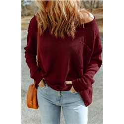 Бордовый свитер свободного кроя с нагрудным карманом